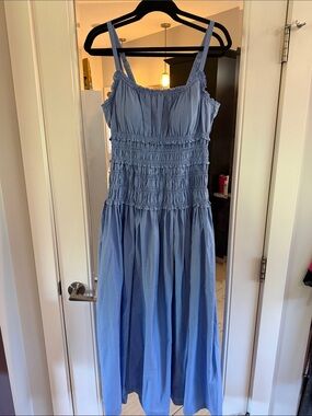 Abercrombie & Fitch Light Blue Smocked Midi Dress